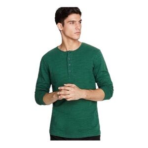 Shade of grey by Micah Cohen mens long sleeve slub Henley shirt green size small